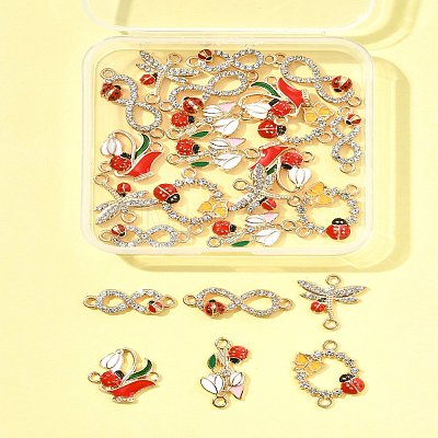 24Pcs 6 Styles Alloy Enamel Links Connector Charms ENAM-FS0002-91-1