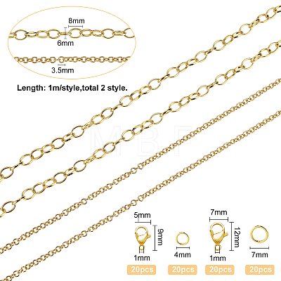 BENECREAT 2m 2 Style Soldered Brass Rolo & Cable Chains CHC-BC0001-19-1