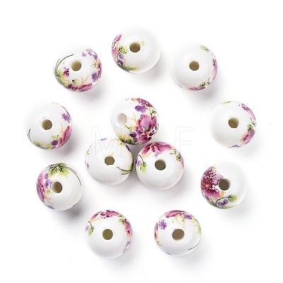 Floral Printed Porcelain Beads X-CFF042Y-1