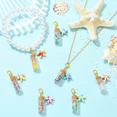 7Pcs 7 Colors Glass Wishing Bottle & Gemstone Chip & Synthetic Turquoise Starfish Pendant Decorations HJEW-FS00112-1