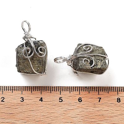 Cuboid Brass Natural Pyrite Pendants G-N0145-10P-1