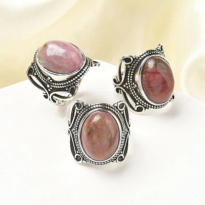 Natural Rhodonite Adjustable Rings RJEW-I108-02AS-13-1