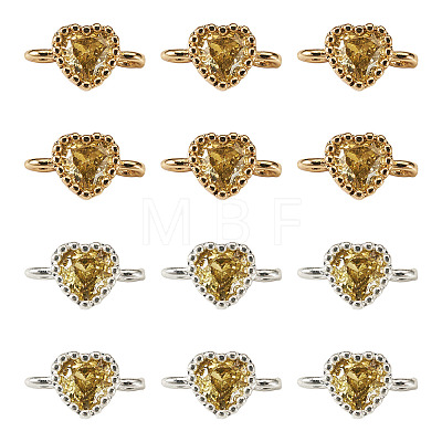 12Pcs 2 Colors Brass Pave Cubic Zirconia Heart Links Connector Charms KK-TA0003-48C-1