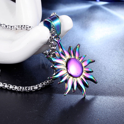 304 Stainless Steel Sun Pendant Box Chain Necklaces for Men FS-WG74900-02-1