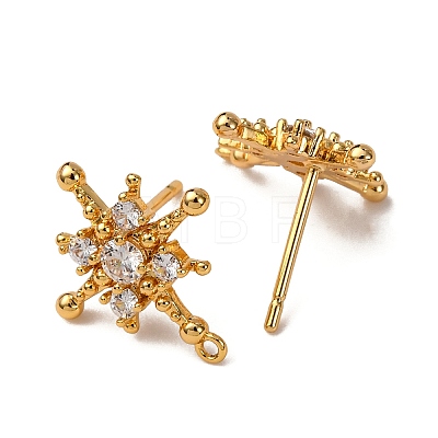 Brass Pave Clear Cubic Zirconia Stud Earring Findings KK-Z121-12G-1