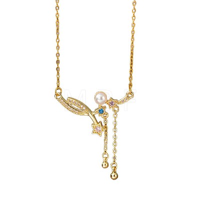 Brass Micro Pave Colorful Cubic Zirconia & Imitation Pearl Star Pendant 304 Stainless Steel Cable Chain Necklaces for Women WGB0BE7-01-1