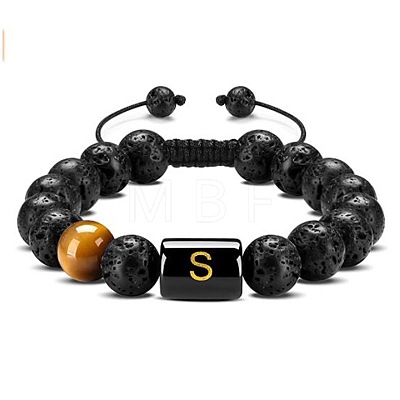 Natural Tiger Eye & Lava Rock Round Beads Adjustable Bracelets TV6214-19-1