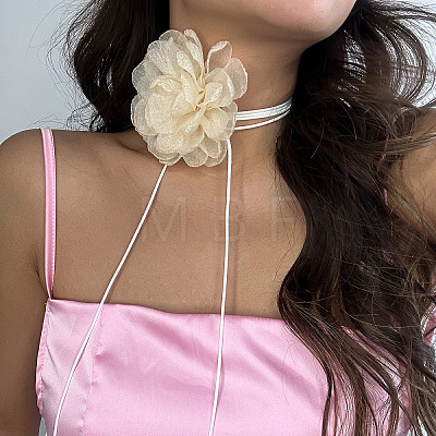 European and American Fashion Retro French Floral Choker Necklace with Tassel Tie Neck Chain for Women. ST4384731-1