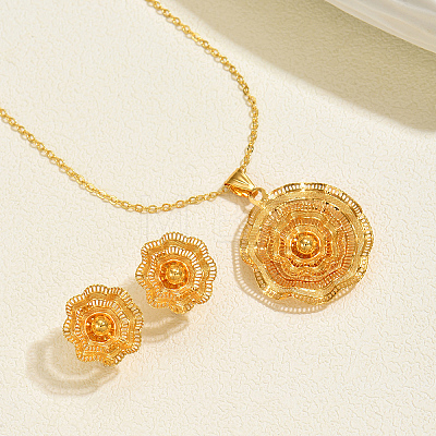 Vintage Brass Flower Stud Earrings & Pendant Necklaces Sets for Women BJ1568-1