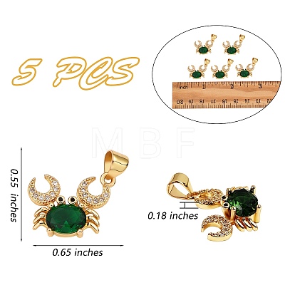 5Pcs Brass Micro Pave Clear & Green Cubic Zirconia Pendants ZIRC-SZ0003-22-1