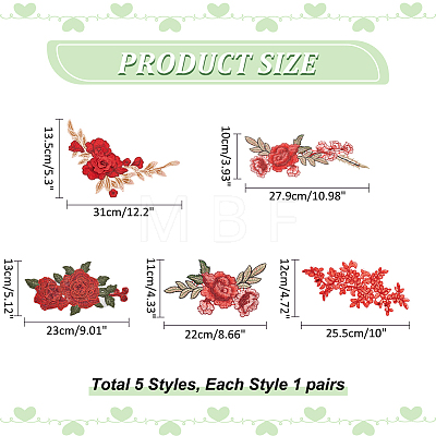5 Pairs 5 Style 3D Flower Appliques DIY-WR0003-83-1