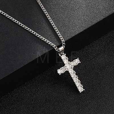 Brass Micro Pave Clear Zirconia Cross Pendant Necklaces NJEW-M211-05C-P-1