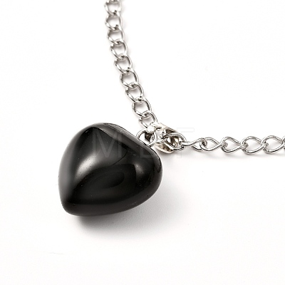 Heart Natural & Synthetic Mixed Gemstone Pendant Necklaces NJEW-JN03647-1