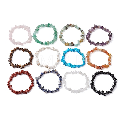 12Pcs 12 Styles Constellations Mixed Gemstone Chip Beaded Stretch Bracelets Sets BJEW-JB10931-1