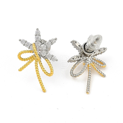 Bowknot Brass Micro Pave Cubic Zirconia Stud Earrings for Women EJEW-Q391-33PG-1