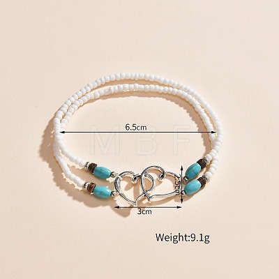 Double Heart Alloy Link Stretch Anklets WGCB0A2-01-1