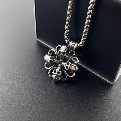 Retro Street Stainless Steel Dance Skull Pendant Necklaces for Men OV0403-1