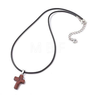 Natural Mahogany Obsidian Cross Pendant Necklaces NJEW-JN04624-01-1