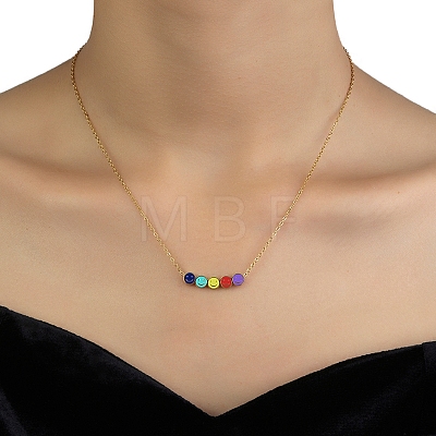 Colorful Enamel Smile Face Pendant Necklace with 201 Stainless Steel Cable Chains NJEW-D055-05G-1