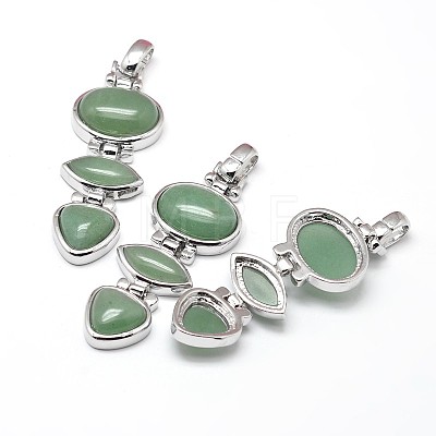 Platinum Plated Brass Natural Green Aventurine Big Pendants G-F228-28B-RS-1