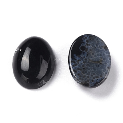 Oval Natural Black Agate Cabochons G-K020-18x13mm-01-1