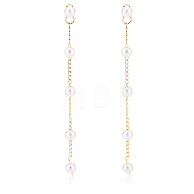 1 Pairs ABS Plastic Imitation Pearl Beaded Tassel Dangle Stud Earrings EJEW-AN0001-52-1