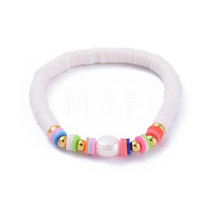 Handmade Polymer Clay Heishi Beads Stretch Bracelets BJEW-JB05089-1