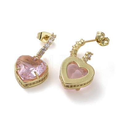 Cubic Zirconia Heart Dangle Stud Earrings EJEW-H308-09G-03-1