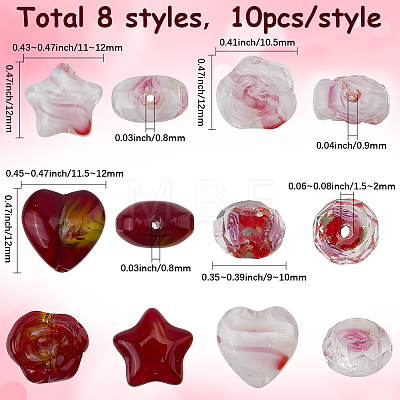 80Pcs 8 Styles Handmade Lampwork Beads LAMP-SC0001-88-1
