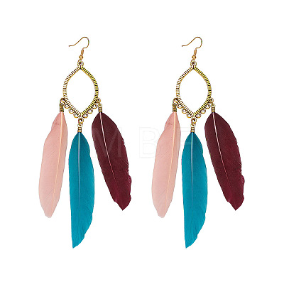 Alloy Horse Eye with Feather Dangle Earrings FS-WGC7A14-06-1