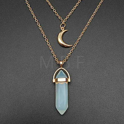 Opalite Cone Pendant Double Layer Necklace UX9990-28-1