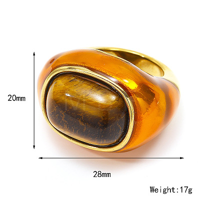 Oval 304 Stainless Steel with Natural Tiger Eye Finger Rings FS-WGC5475-03-1