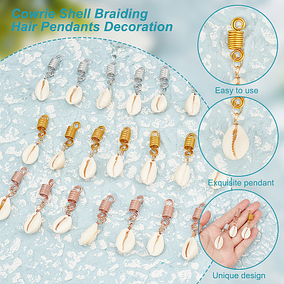 Cowrie Shell Braiding Hair Pendants Decoration OHAR-AB00017-1