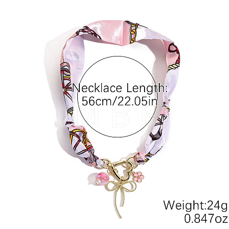 Alloy Enamel & Rhinestone & Resin & Acrylic Bowknot Pendant Printed Cloth Scarf Necklaces for Women FS-WG8696E-14-1