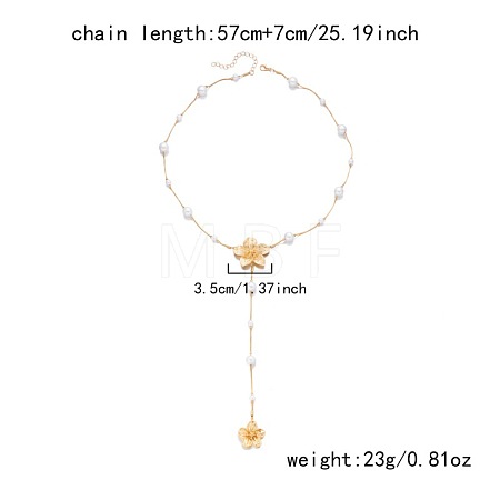Alloy & Plastic Pearl Flower Pendant Long Tassel Lariat Necklaces for Women WG4E668-04-1
