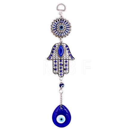 Lampwork Turkish Blue Teardrop with Evil Eye Pendant Decoration EVIL-PW0004-06-1