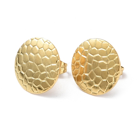 Ion Plating(IP) 304 Stainless Steel Textured Flat Round Stud Earrings for Women EJEW-I285-03G-1