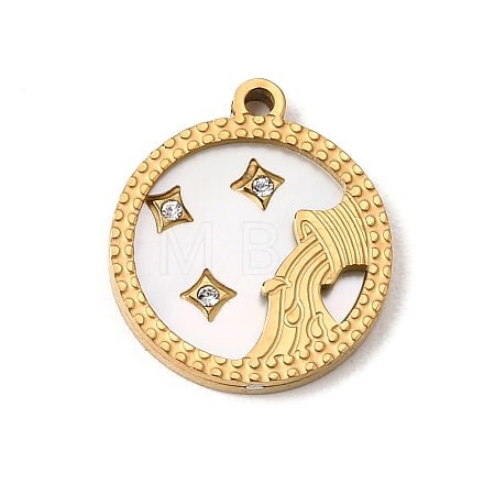 12 Constellations 304 Stainless Steel & Natural Shell & Rhinestone Pendants SA-CBAA9A2-06G-04-1