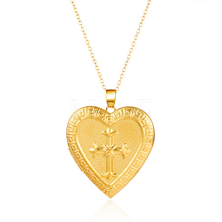 304 Stainless Steel Cross Heart Openable Photo Locket Pendant Cable Chain Necklaces for Women WGFF668-08-1