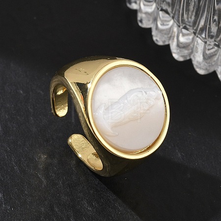 Brass & White Shell Cuff Open Rings KK-CBA56EF-42B-G-1