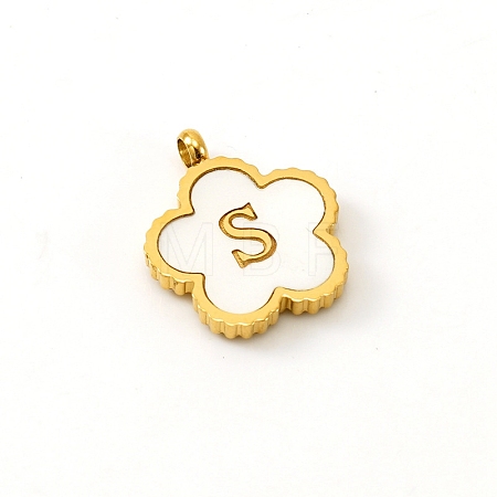 Golden Tone Stainless Steel Pave White Shell Letter Flower Charms PW-WGC5230-19-1