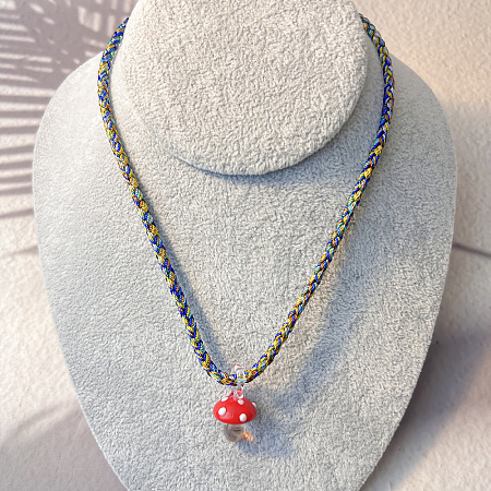 Autumn Handmade Lampwork Mushroom Pendant Braided Cotton Cord Necklaces for Women WGEED32-03-1