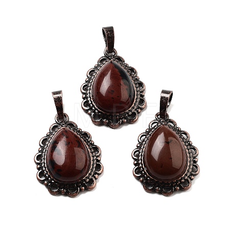 Natural Mahogany Obsidian Teardrop Pendants G-K363-01R-20-1