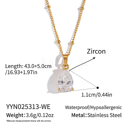 Minimalist 304 Stainless Steel Pave Cubic Zircon Teardrop Pendant Necklaces for Women DL9343-6-1