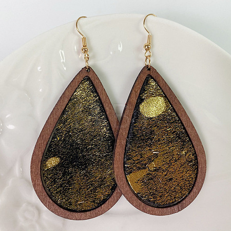 Leather & Wood Dangle Earrings WGC26EE-01-1
