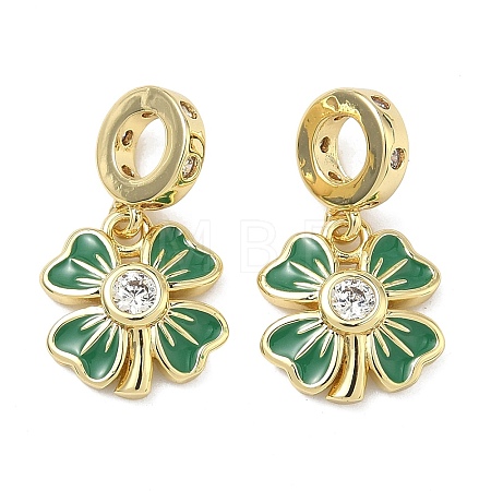 Saint Patrick's Day Brass Pave Clear Cubic Zirconia European Dangle Charms KK-F933-01G-1