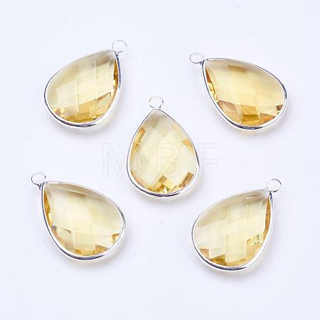 Silver Color Plated Brass Glass Teardrop Pendants GLAA-M006-A-18S-1
