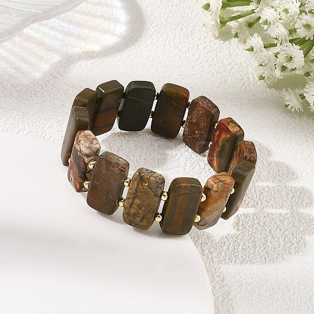 Natural Polychrome Jasper Picasso Stone Picasso Jasper Rectangle Tile Beaded Stretch Bracelets BJEW-JB14479-1