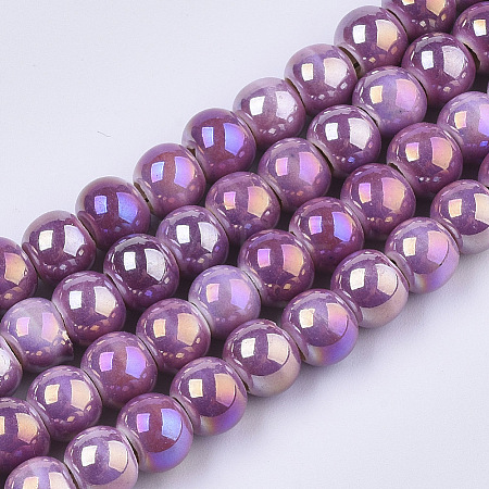 Electroplate Porcelain Beads PORC-N005-04E-1