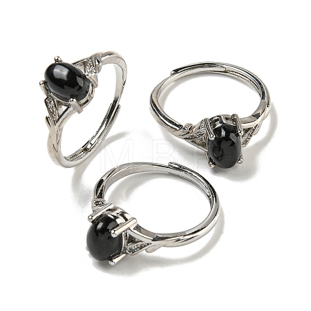 Oval Natural Dyed & Heated Black Agatee Adjustable Rings RJEW-Q818-01P-06A-1